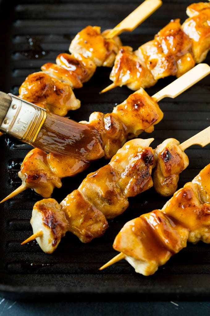 Chicken Yakitori Recipe | Grilled Chicken #chicken #grilling #dinner #edsug A basting brush putting sauce onto grilled chicken yakitori..