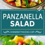 Panzanella salad with toasted bread cubes and colorful vegetables all tossed in a homemade dressing. #salad #edsug