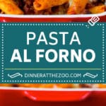 Pasta al Forno is hearty rigatoni noodles tossed in a savory meat sauce then topped with cheese and baked. #pasta #edsug