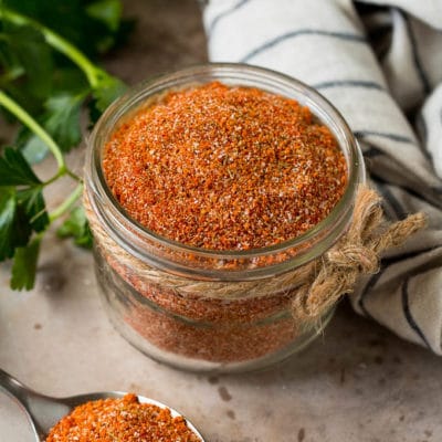 A jar of homemade steak seasoning.