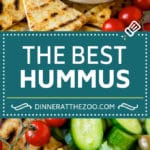 This hummus recipe is a smooth and creamy blend of chickpeas, tahini, lemon juice, garlic and seasonings.