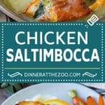 Chicken saltimbocca is chicken cutlets flavored with sage and prosciutto in a lemon sauce. #chicken #edsug