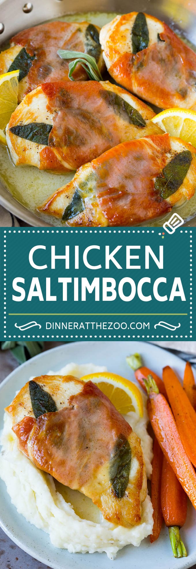 Chicken saltimbocca is chicken cutlets flavored with sage and prosciutto in a lemon sauce. #chicken #edsug