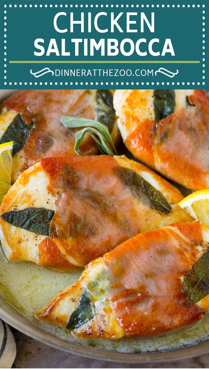Chicken saltimbocca is chicken cutlets flavored with sage and prosciutto in a lemon sauce. #chicken #edsug