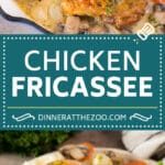 This chicken fricassee is tender chicken pieces simmered in a creamy sauce with mushrooms and carrots.