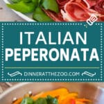 This peperonata is a classic Italian recipe of stewed bell peppers, onions and tomatoes.