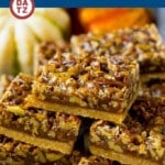These pecan pie bars are a brown sugar shortbread crust topped with plenty of gooey pecan filling.