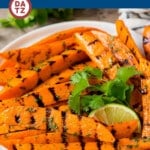 These grilled sweet potatoes are cut into wedges then cooked on the grill until smoky and tender.
