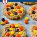 These no bake peanut butter cookies take just 10 minutes to make, and are loaded with oatmeal and peanut butter flavor.