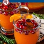 This Thanksgiving punch is a blend of fall fruit juices and ginger ale, all combined to make a bubbly and refreshing drink.