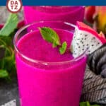 This dragon fruit smoothie is a creamy blend of banana, dragon fruit, apple juice, Greek yogurt and honey.