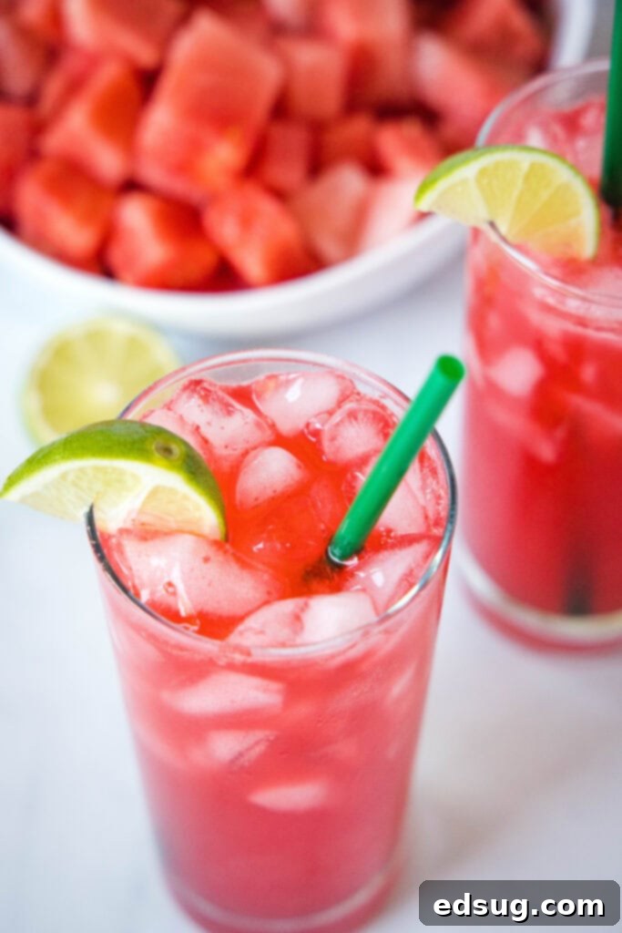 looking down on a glass with watermelon soda