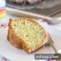 Poppy Seed Cake - a quick and easy cake recipe that comes together in minutes. Moist, delicious, and great for dessert, or with a cup of coffee.