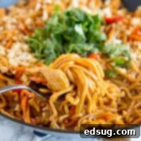 Spicy Thai Noodles with Chicken - a super quick and easy dinner that is on the table in minutes. Full of great Thai flavor with easy to find ingredients!