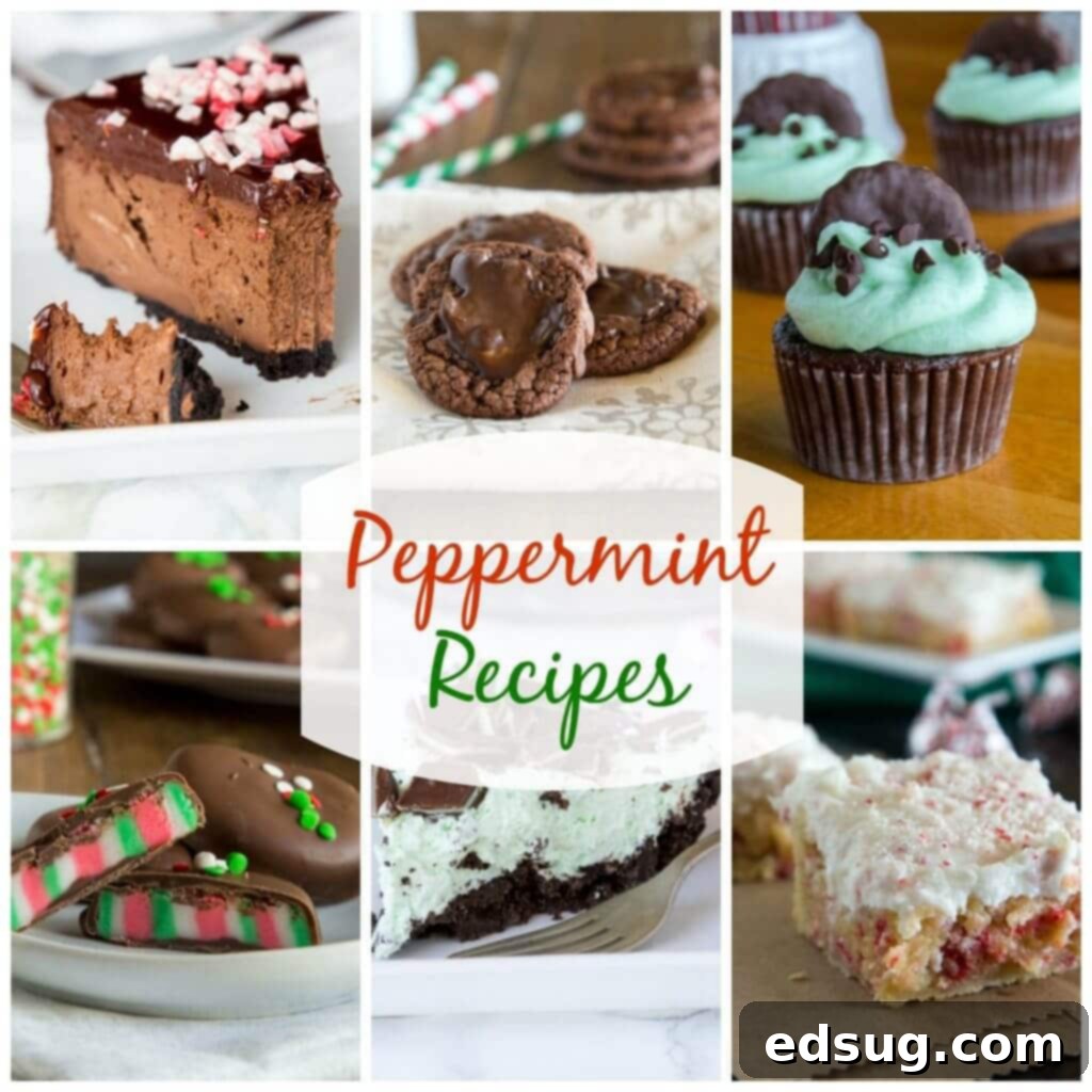 Assortment of festive peppermint desserts, including pies, cookies, and hot chocolate, ready for holiday celebrations.