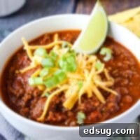 close up bowl of beef chili