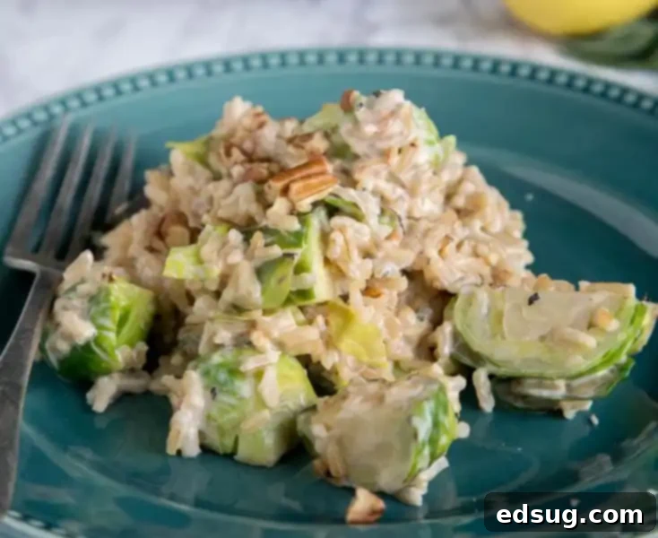 Shortcut risotto on a plate with Brussels sprouts