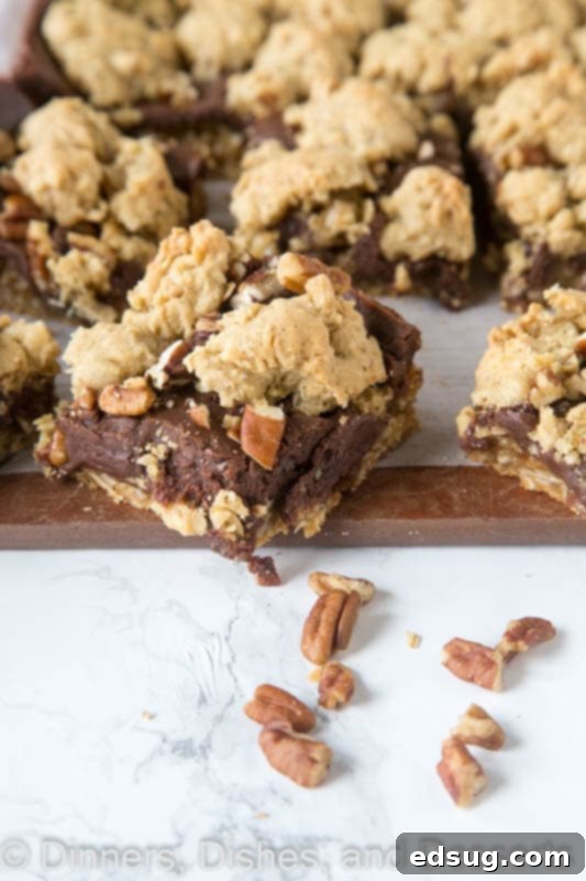 Delicious Fudge Nut Bars neatly sliced and arranged on a wooden board