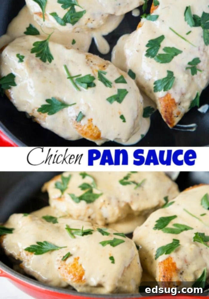 A close-up of the delicious French Pan Sauce Chicken, showcasing the creamy sauce and perfectly cooked chicken.