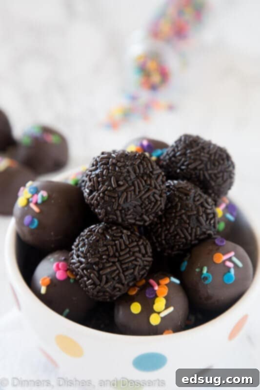 nutella oreo truffles in a bowl, showcasing a variety of decorations.