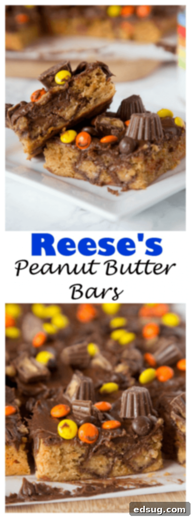 Tray of freshly baked Reese's Peanut Butter Dessert Bars ready to be served