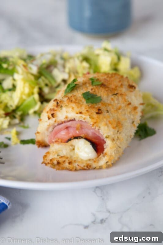 A close up of a plate of food, with Chicken and Cordon bleu