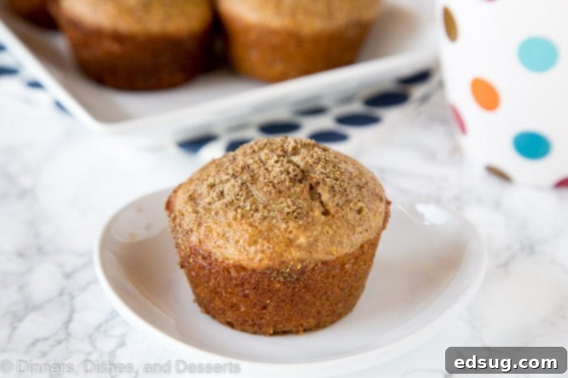Freshly baked bran muffin on a plate, ready to eat
