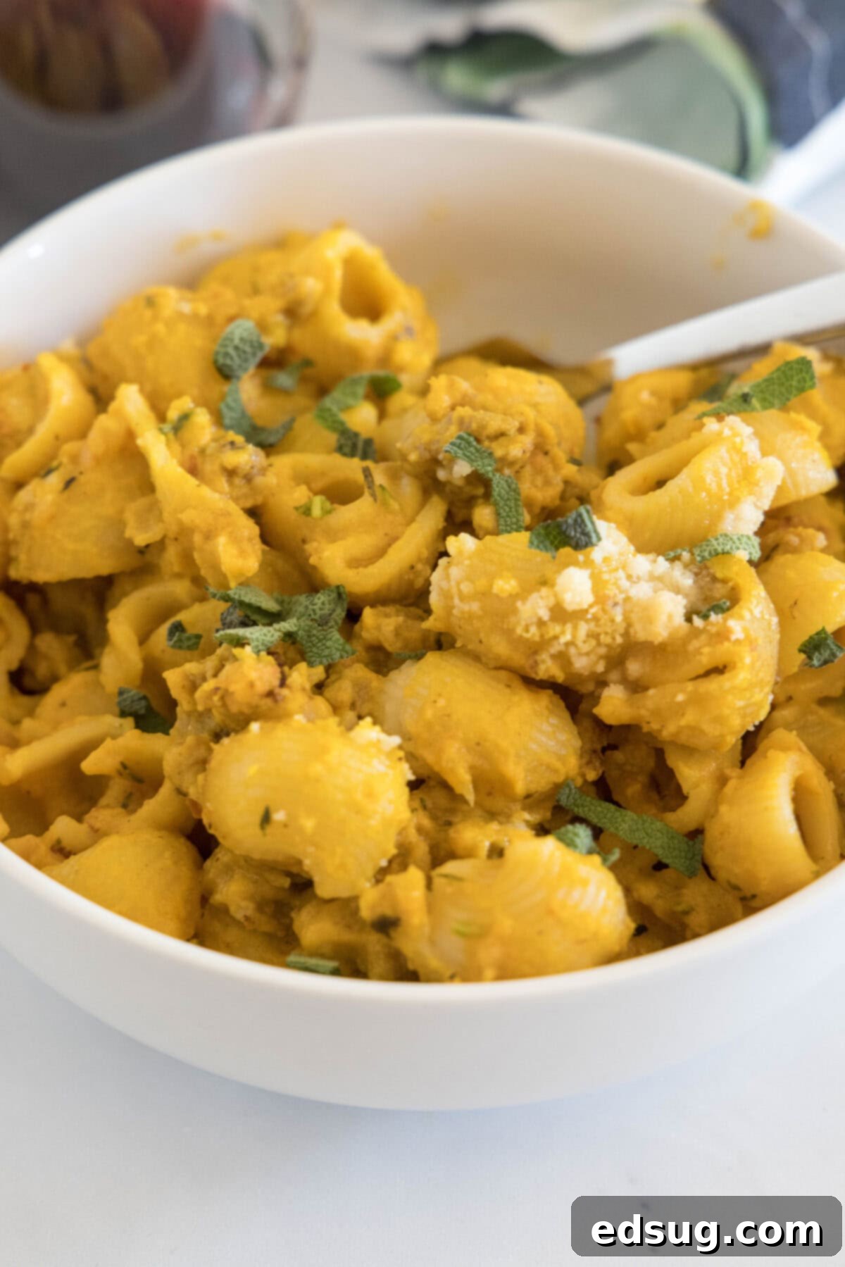 Pumpkin Pasta 5 baked pumpkin pasta in a bowl