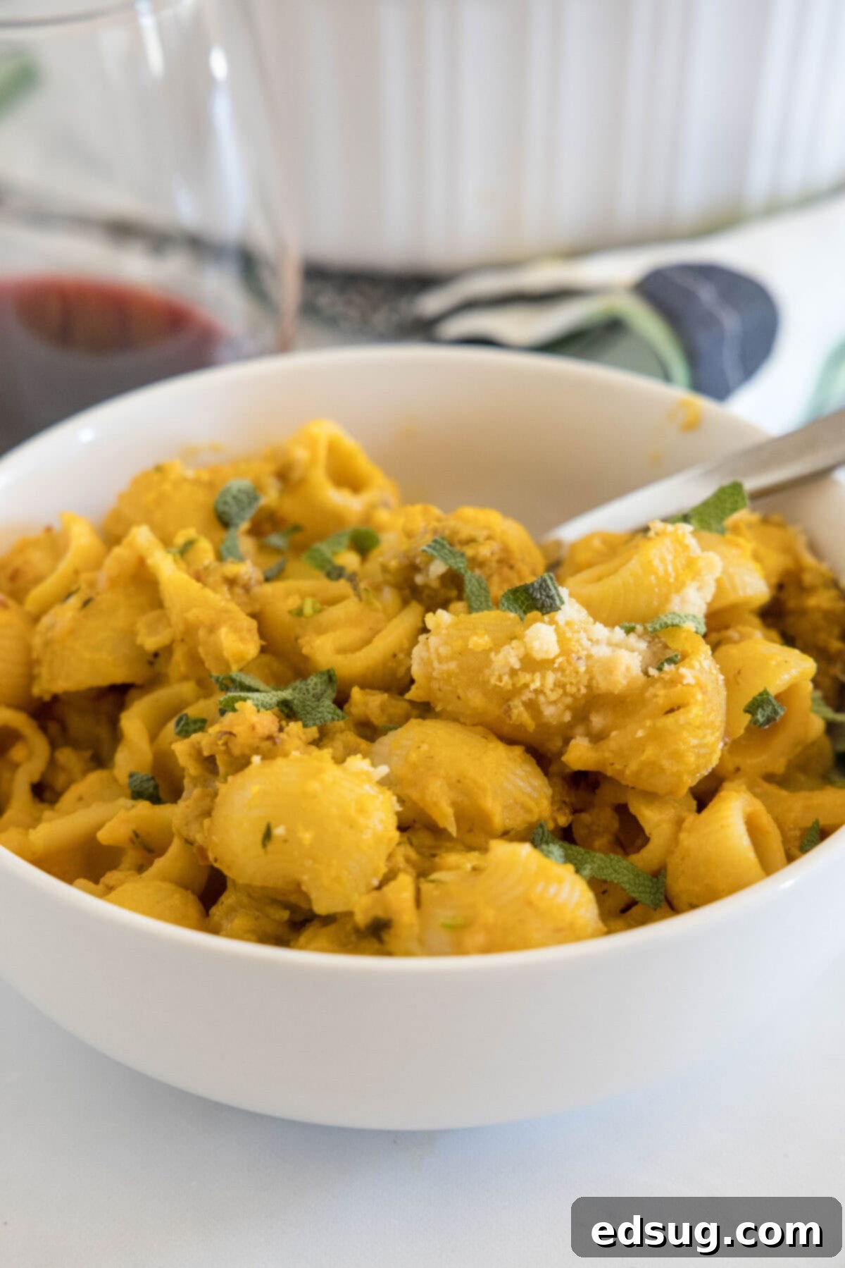 Pumpkin Pasta 7 bowl pumpkin pasta topped with sage