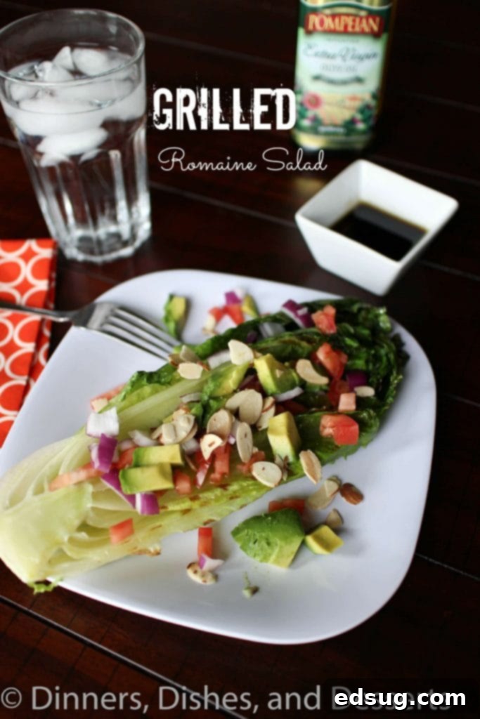 Grilled Romaine Salad with a delightful char and fresh toppings, offering a unique smoky flavor and tender texture.