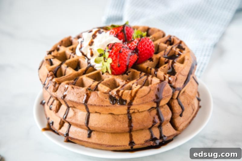 Chocolate Waffles - Dessert for breakfast with these rich and chocolate-y waffles that are crisp on the outside and fluffy and tender on the inside.