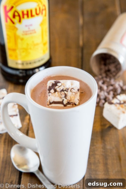 Kahlua Hot Chocolate - warm up with this easy homemade hot chocolate that is spiked with Kahula! Perfect after a day on the slopes or just because you want a special treat! 