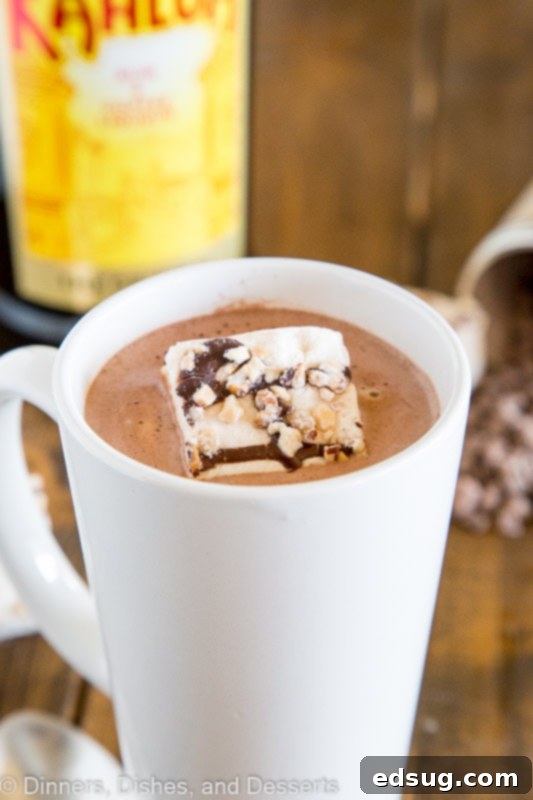 Kahlua Hot Chocolate - warm up with this easy homemade hot chocolate that is spiked with Kahula! Perfect after a day on the slopes or just because you want a special treat! 