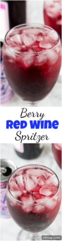Berry Red Wine Spritzer collage with different angles and garnishes, includes hashtags