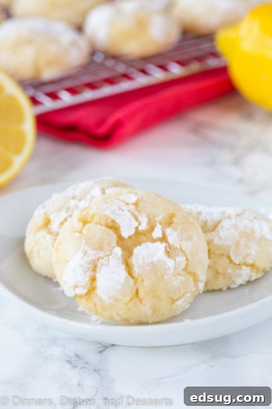 Delicious homemade lemon crinkle cookies with powdered sugar