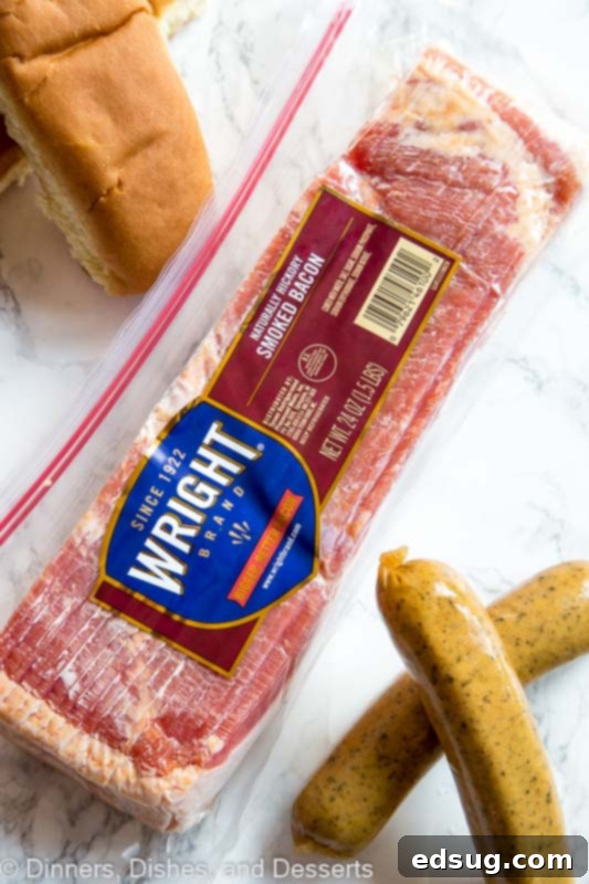 A package of Wright Brand Naturally Smoked Hickory Bacon.