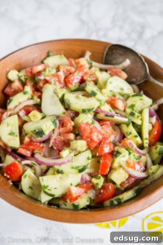 Garden Fresh Tomato Cucumber Medley 2 A bowl of food, with Salad and Tomato