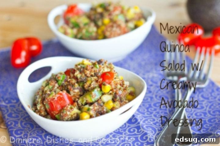 Vibrant Mexican Quinoa Salad with fresh vegetables and creamy avocado dressing