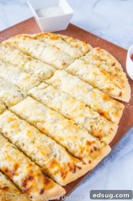 Pokey sticks overhead cut with ranch and pizza sauce
