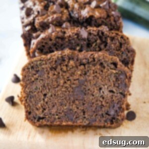 Close-up of a slice of Double Chocolate Zucchini Bread