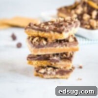 Quick Graham Cracker Toffee Recipe 5 Easy Graham Cracker Toffee, known as Christmas Crack, a delicious buttery and crispy holiday treat with chocolate and toppings.