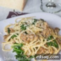 Hearty Kale and Sausage Spaghetti 3 spaghetti with kale and sausage on a plate