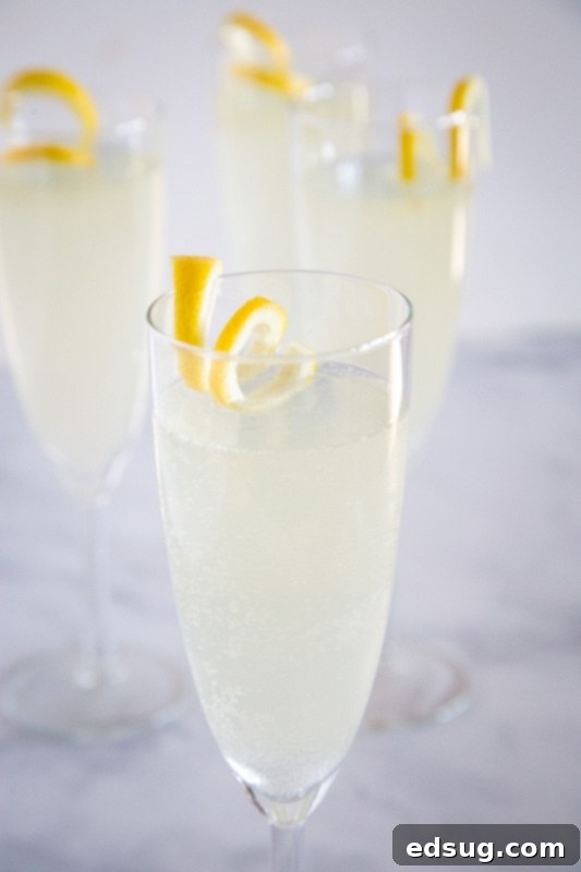 Sweet, citrus-y and delicious French 75 cocktail – a perfect balance of flavors for any occasion