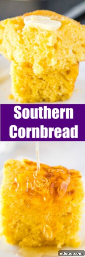 Delicious Southern Style Cornbread with a crispy crust, ready to eat