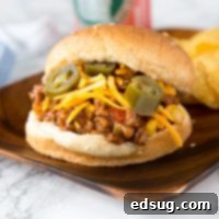Resourceful Kitchen Creations 3 Delicious Taco Sloppy Joes, a Mexican-inspired twist on a classic comfort food, seasoned with taco seasoning, chilies, and topped with cheese.