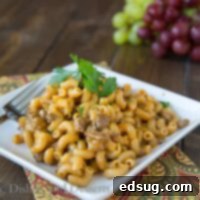 Resourceful Kitchen Creations 9 Cheeseburger Macaroni Skillet, a family-favorite dinner ready in just 20 minutes with savory ground beef and cheesy macaroni.
