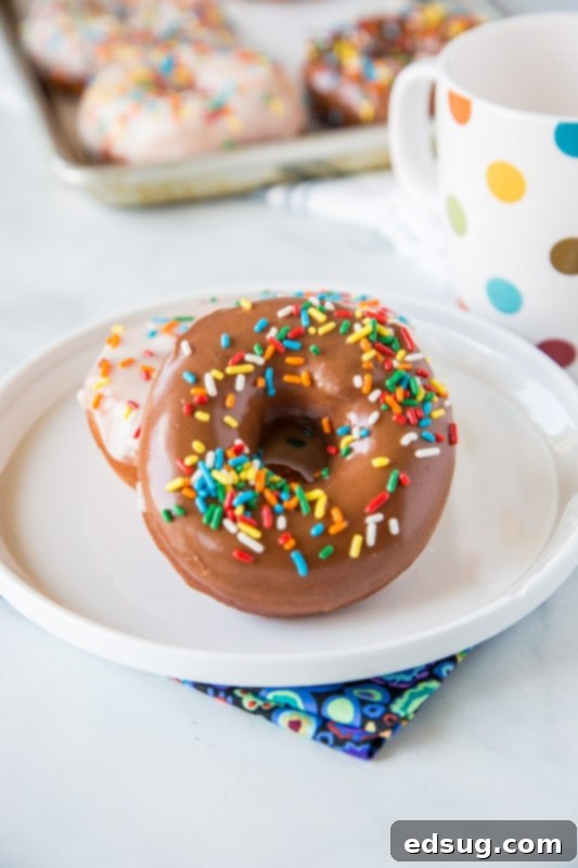 Delicious chocolate raised donut with colorful sprinkles, a perfect sweet treat