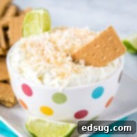 Creamy Coconut Lime Cheesecake Dip 5 Coconut Lime Cheesecake Dip - a super easy no bake treat that is light, creamy, and absolutely delicious! Sweet and tart with lots of toasted coconut. Great with graham crackers or even fruit!
