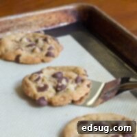 brown butter toffee chocolate chip cookies on a pan