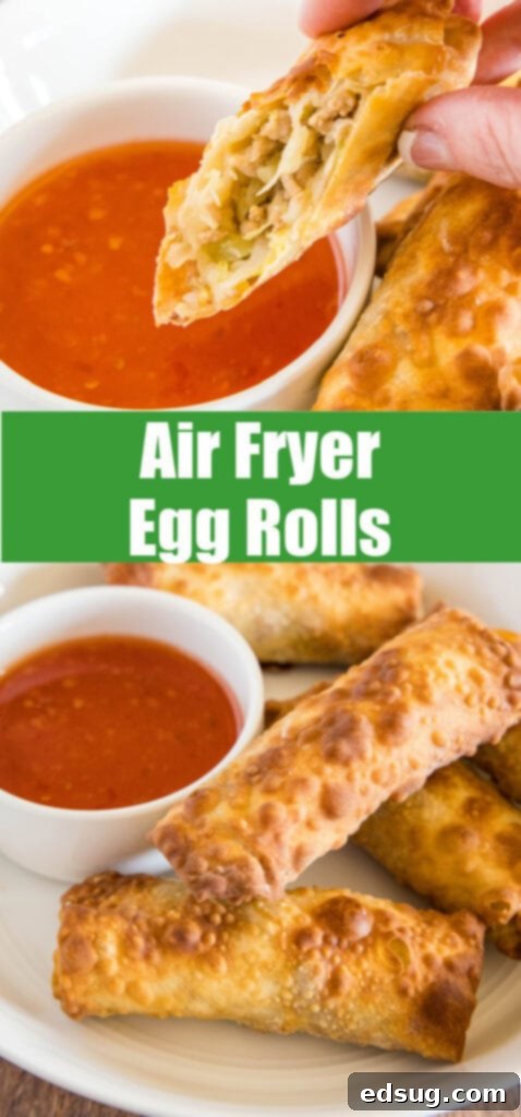 Golden Crispy Air Fryer Egg Rolls 11 A plate piled high with golden brown, crispy air fryer egg rolls, ready to be eaten.